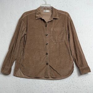 Hollister Button-Up Shirt Women Size XS Brown Corduroy Long Sleeve Collar Cotton